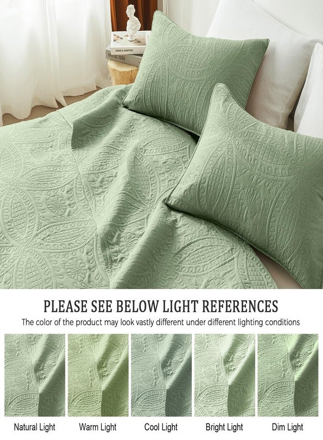 akkialla King Size Quilt Set,Sage Green Ultrasonic Bedspread,Lightweight Soft Coverlet with Modern Coin Pattern,All Season California King Bedding Set,3 Piece Set(1 Quilt,2 Pillow Shams) - Image 4